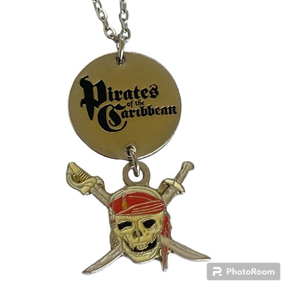 Vintage Disney Pirates of the Caribbean Necklace Charm Skull Crossbones - Picture 1 of 9